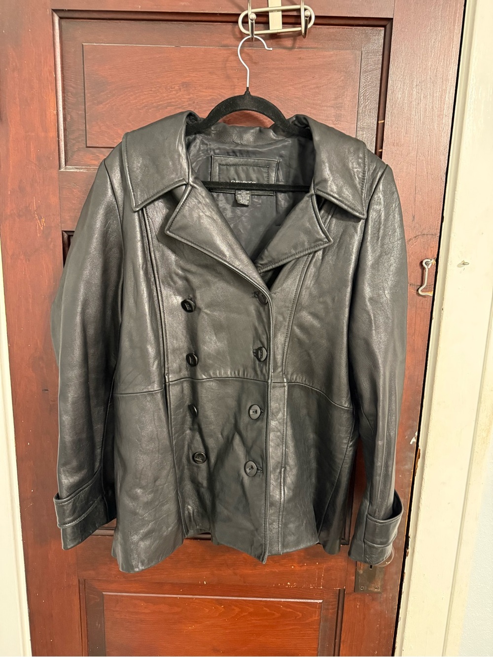 Jones New‎ York Black Double-Breasted Leather Jacket Vintage